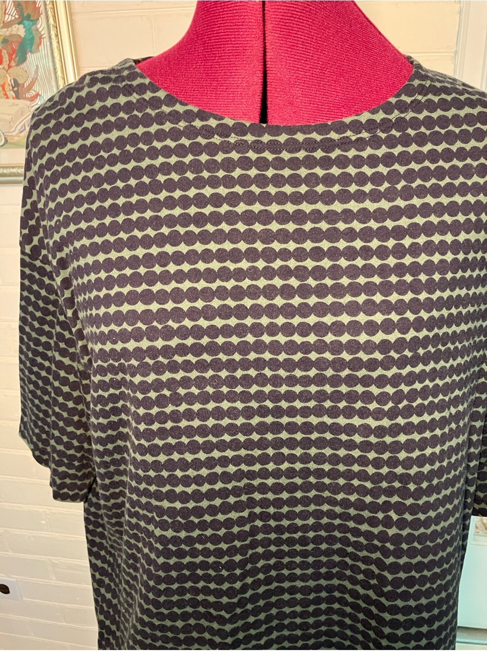 Uniqlo x Marimekko Dot Print Top | L | Green Navy Cotton Knit tshirt t-shirt - Picture 3 of 8